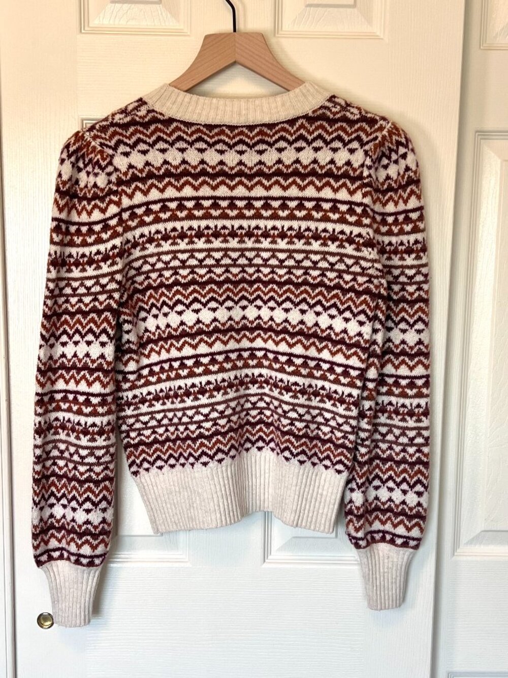 Evereve Haylo Fair Isle Pullover Sweater Puff Sleeves Cream Orange Size XS